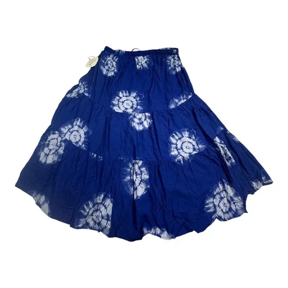 Knox Rose Women's 1X Blue & White Tie Dye Tiered Flowy Maxi Skirt‎ NWT - Picture 2 of 10